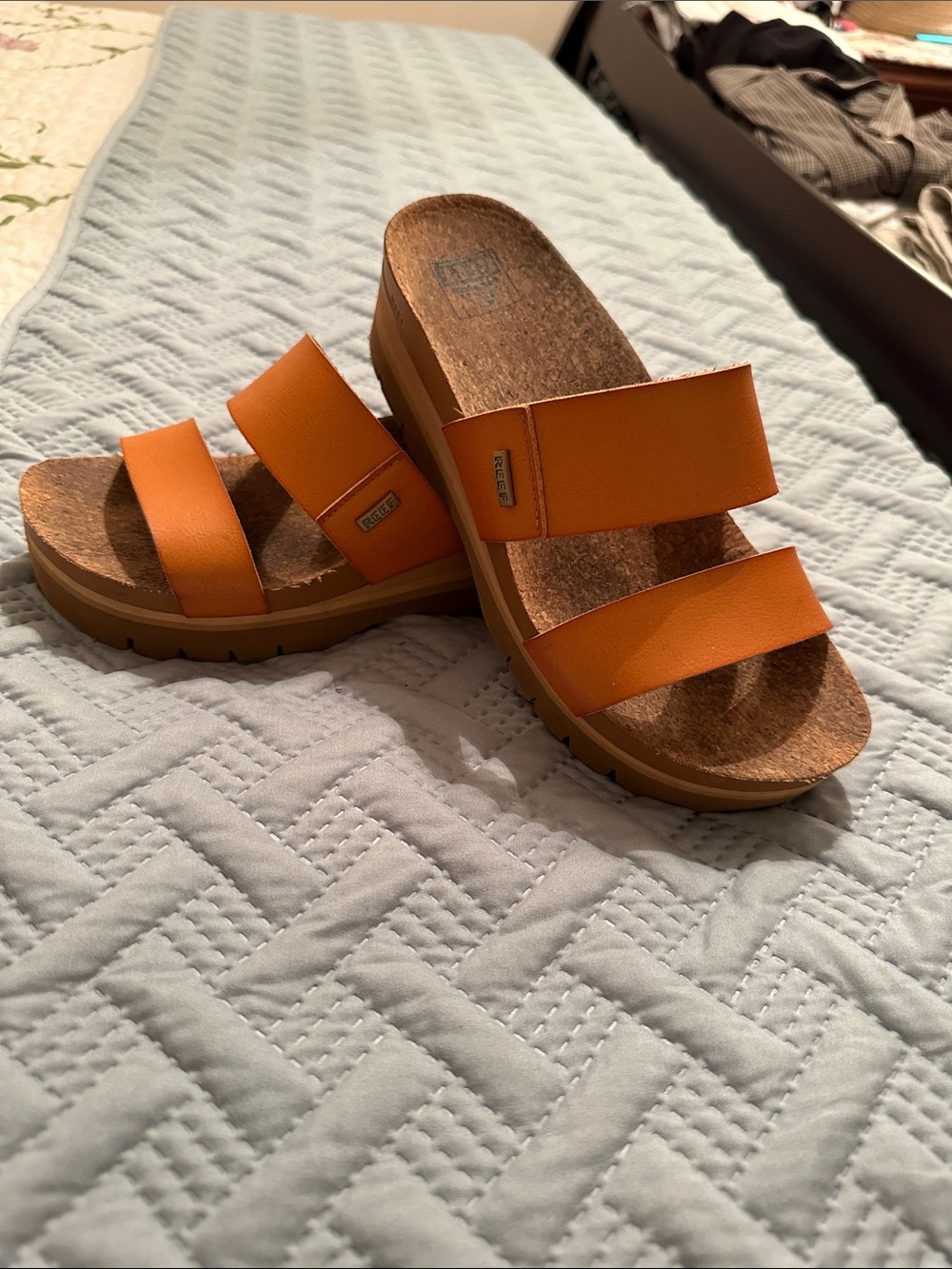 Reef Brown Double-Strap Platform Slide Sandals